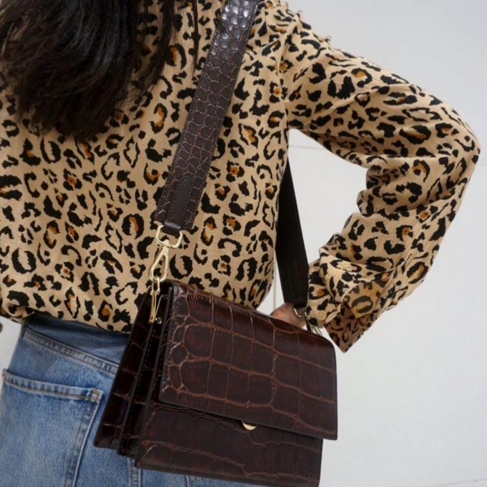 Mini Flap Bag Burgundy Brown Croc - JW PEI